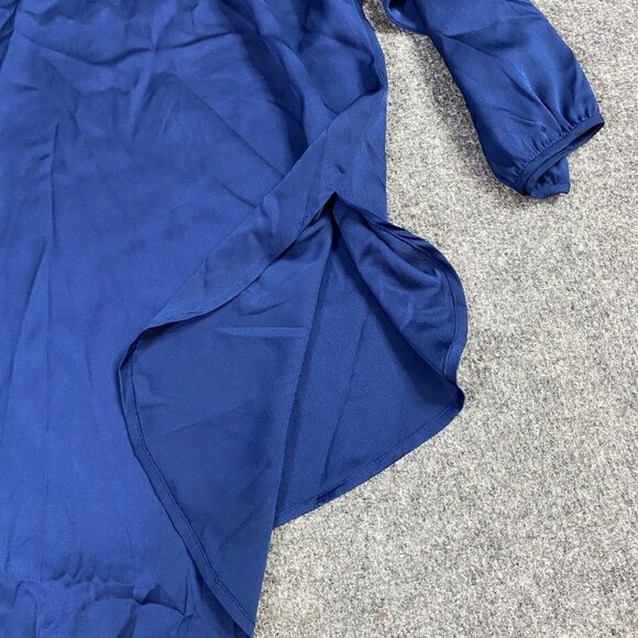 Vince Womens Shirt M Blue Silk Boat Neck 3/4 Sleeves - Picture 6 of 11